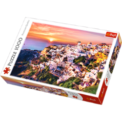 Puzzle 1000 elementów. Zachód słońca nad Santorini. Trefl