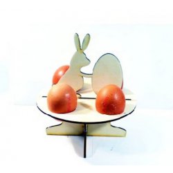 Wielkanocna podstawka z drewna na 4 jajka do zdobienia 15x15 cm Królik z jajem SKL-Z403 Galeria Hobby