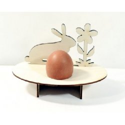 Podstawka z drewna na jajko wielkanocne do zdobienia 15x9 cm Zając i kwiat SKL-Z108 Galeria Hobby